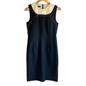 Judith & Charles navy & white sheath dress knee length Sz 8 excellent condition